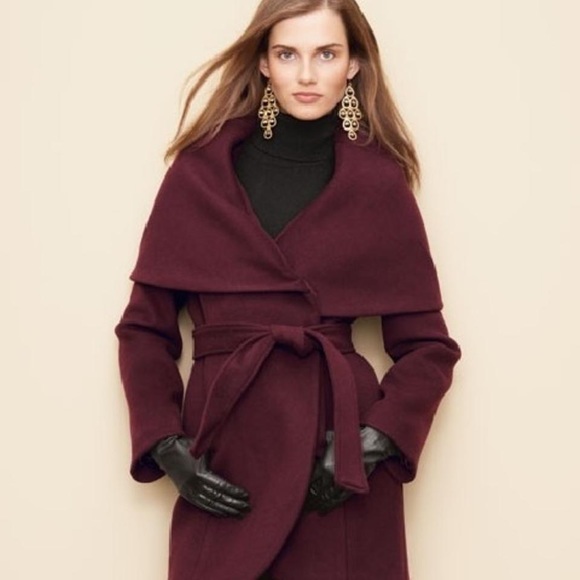 T Tahari Jackets & Blazers - T Tahari Marla Wool Blend Belted Wrap Coat sz XL in maroon / burgundy